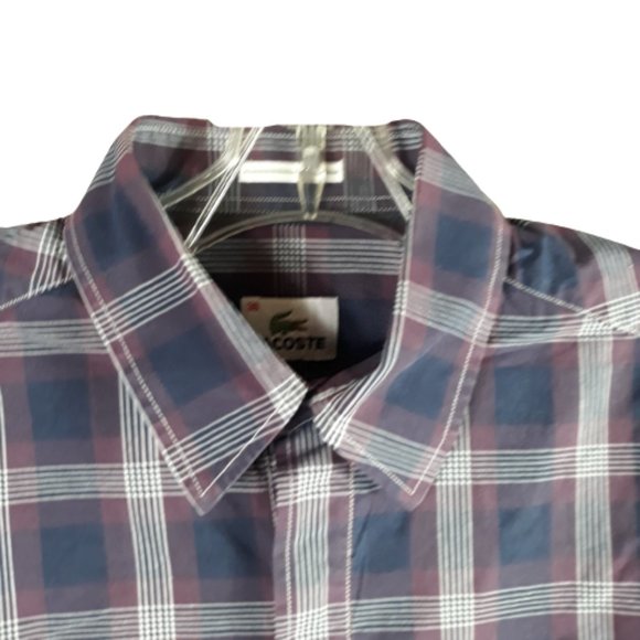 Lacoste Button Down Shirt Mens Size 38 Multicolor Plaid Long Sleeve Croc Logo - Picture 3 of 12